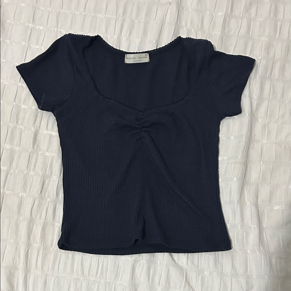 Elegant Navy Ribbed Women's Top